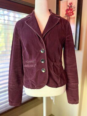 Vintage Caslon 90s Y2K Maroon Corduroy Tailored Blazer Dark Academia XS